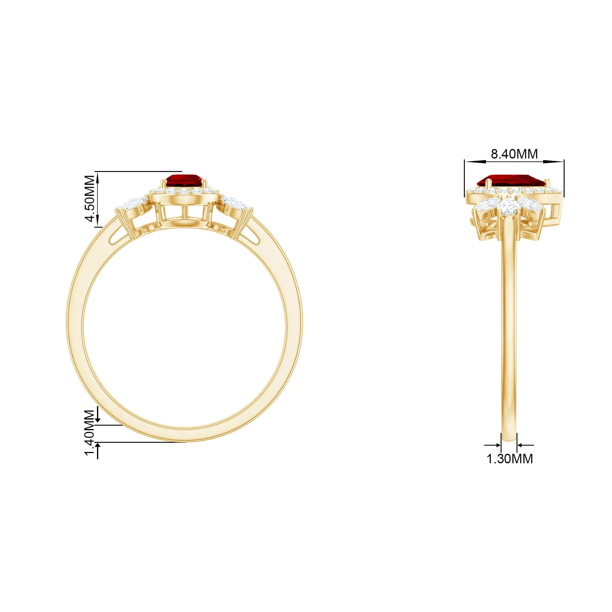 Pear Shape Created Ruby Halo Engagement Ring with Diamond