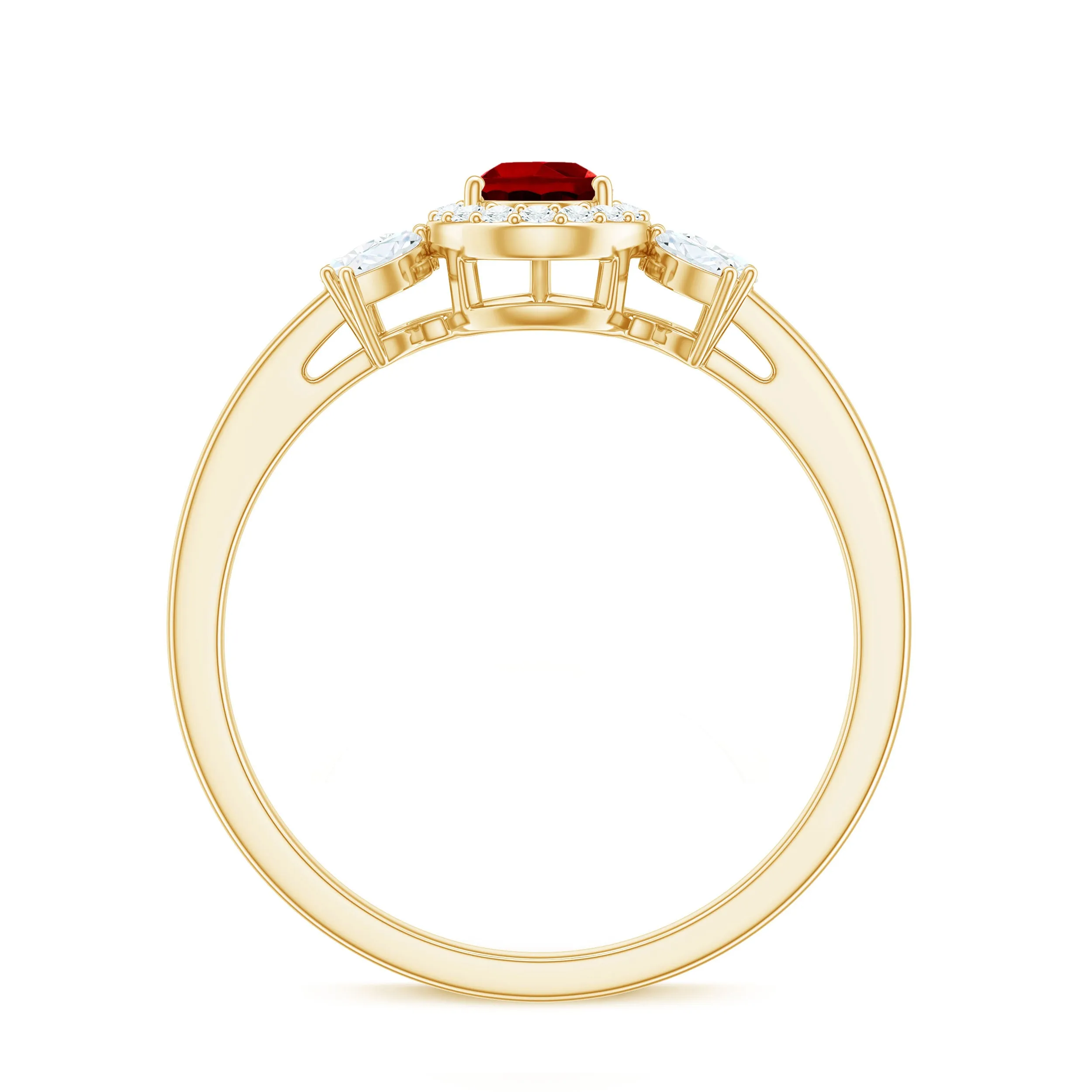 Pear Shape Created Ruby Halo Engagement Ring with Diamond