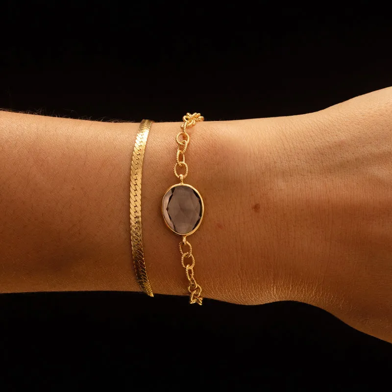 Pebble Bracelet, Smokey Quartz, Gold