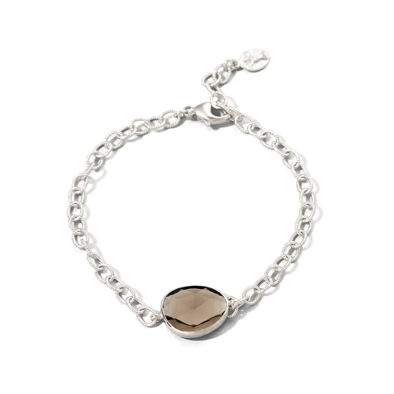 Pebble Bracelet, Smokey Quartz, Silver