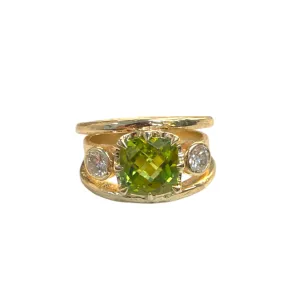 Peridot & Lab Diamond Ring