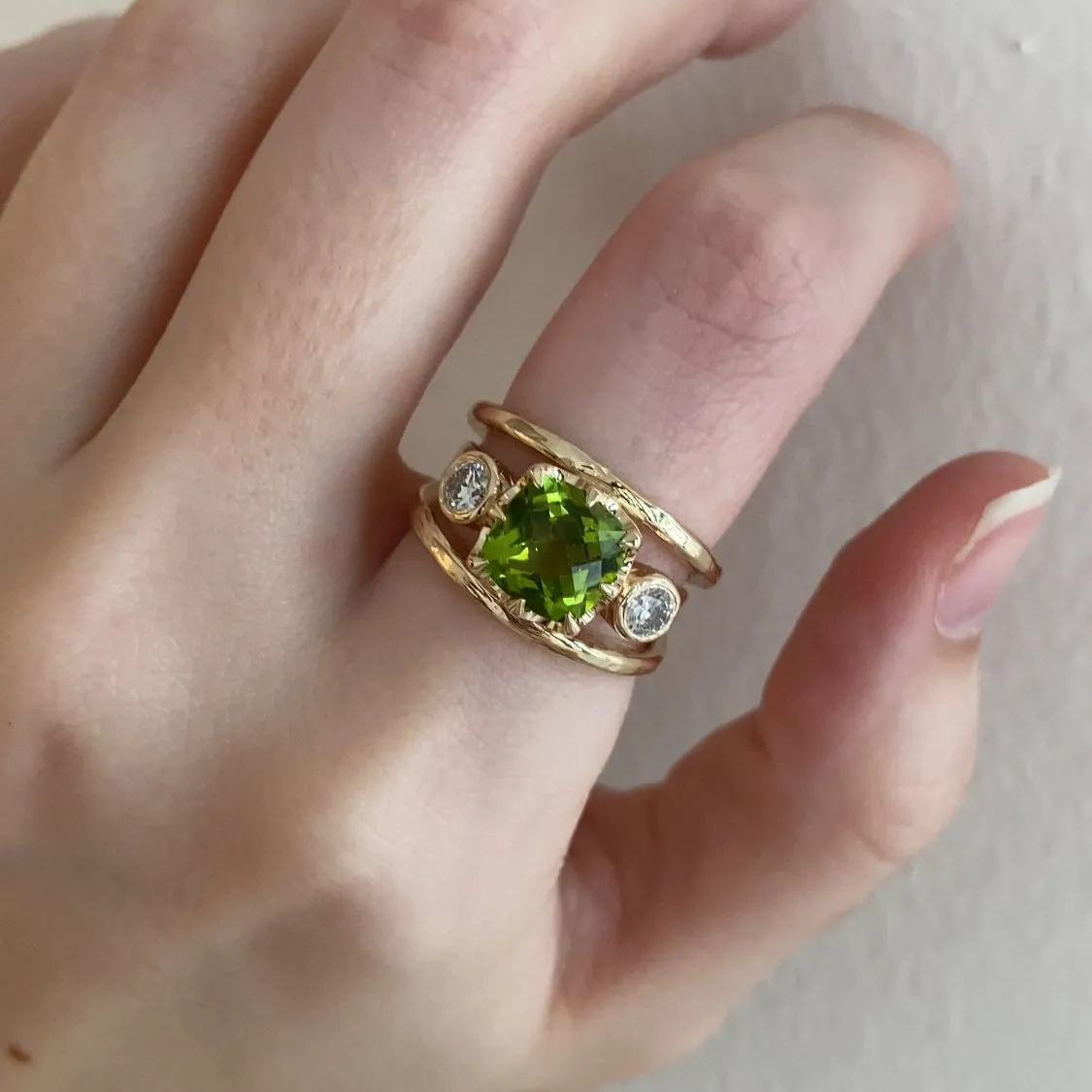 Peridot & Lab Diamond Ring