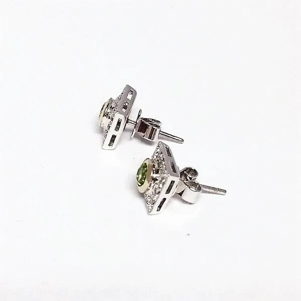 Peridot and Diamond Square Studs