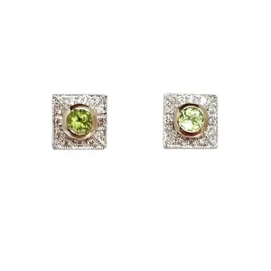 Peridot and Diamond Square Studs