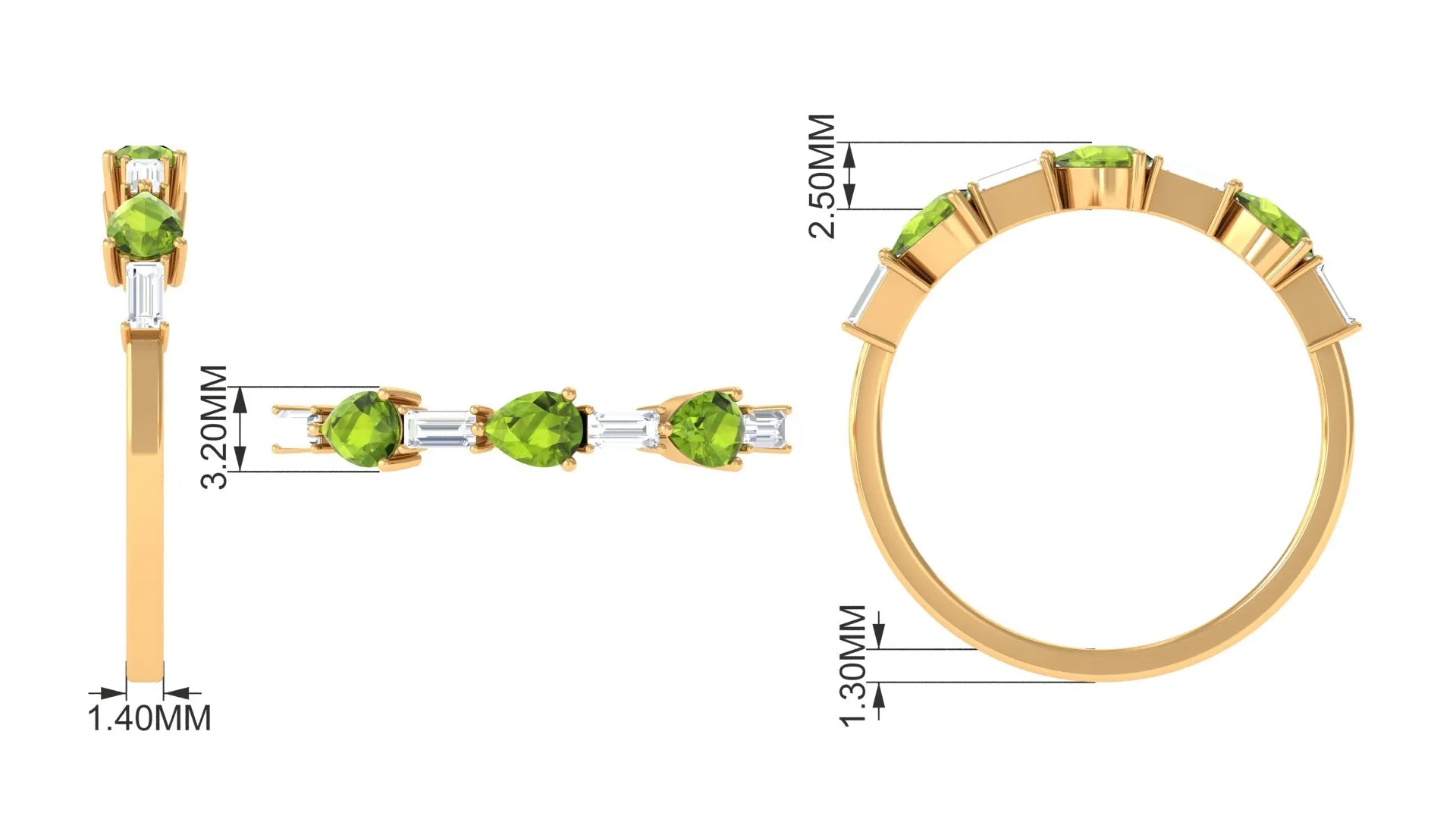 Peridot and Moissanite East West Half Eternity Ring