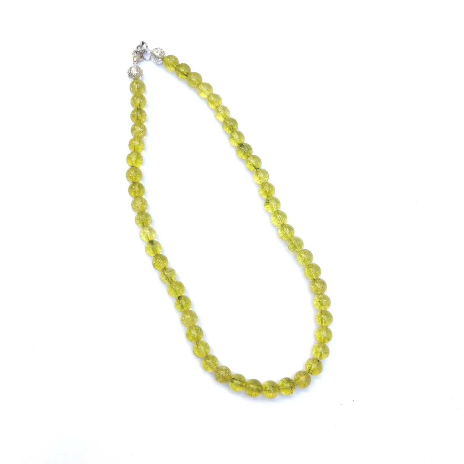 Peridot Crystal Round Beads Necklace - 15 Inches, 6mm Beads (Semi-Precious Mala)