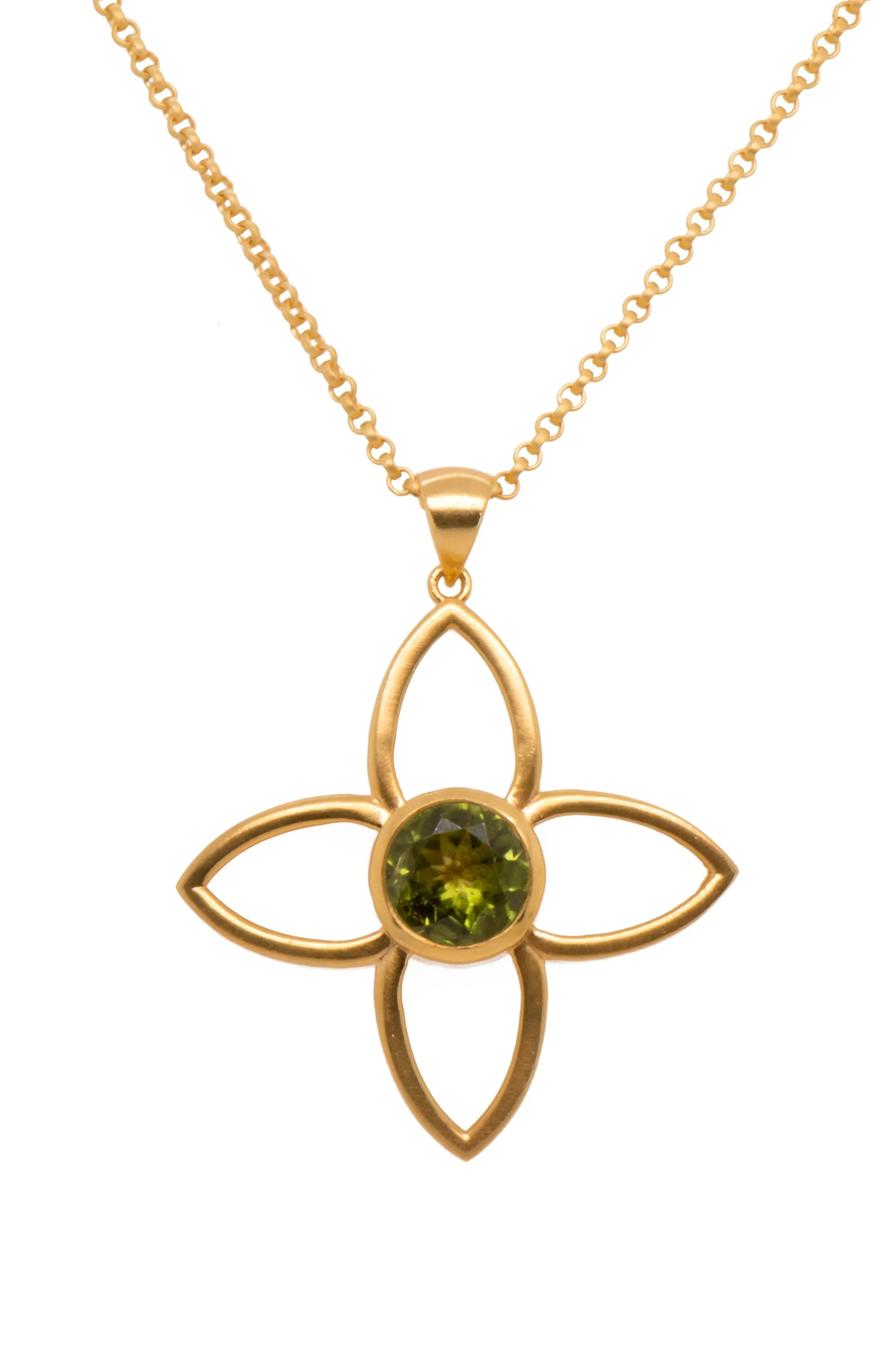 Peridot Joy Flower Pendant 40MM 24K Gold Vermeil