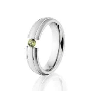 Peridot Ring, Tension Set Peridot, Titanium 6mm Ring