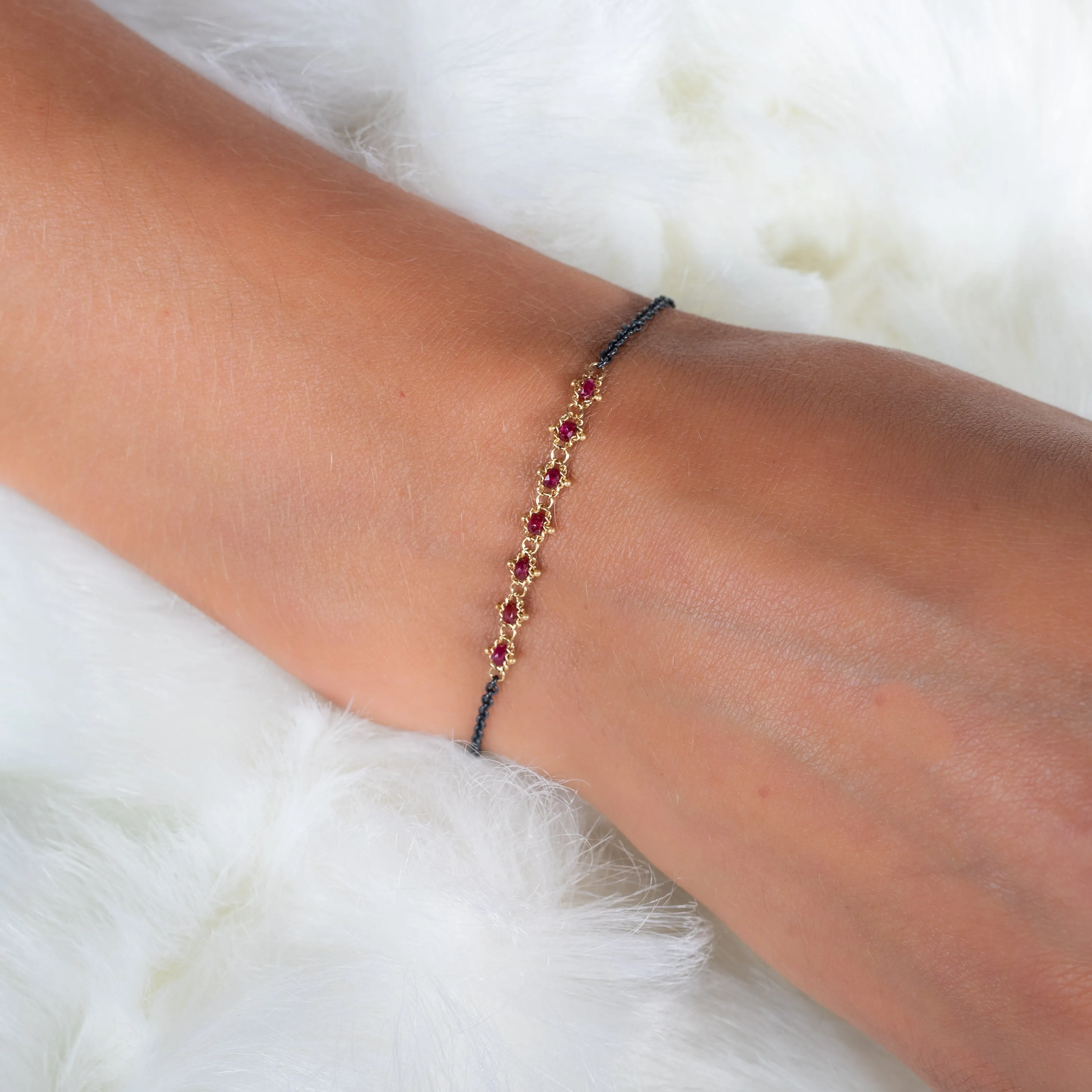 Petite Contrast Textile Bracelet in Ruby