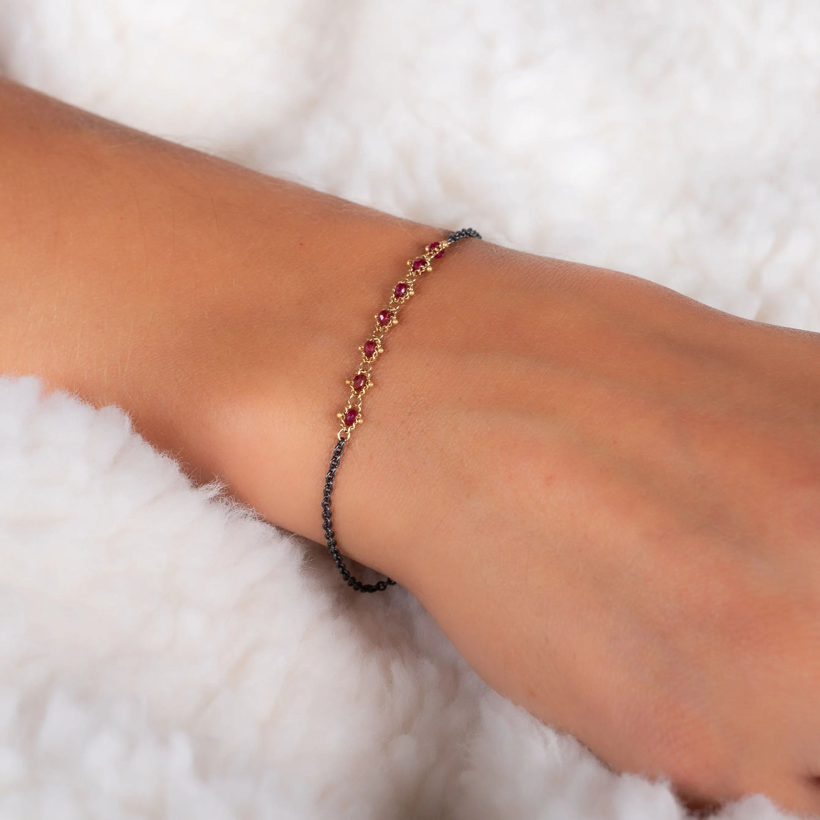 Petite Contrast Textile Bracelet in Ruby