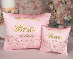 Pink and Gold quinceanera pillows set