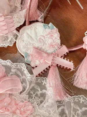 Pink Floral Embroidery Tassel Brooch