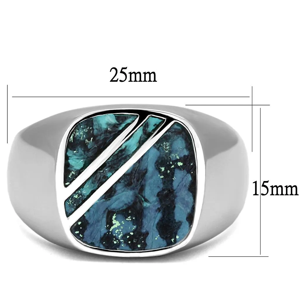 polished (no plating) Stainless Steel Ring with Leather in Aquamarine AB for Women Style TK2860