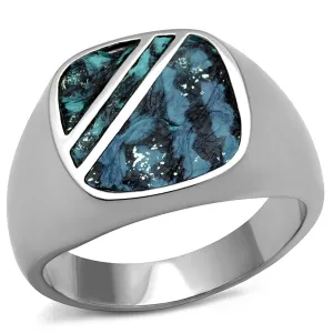 polished (no plating) Stainless Steel Ring with Leather in Aquamarine AB for Women Style TK2860