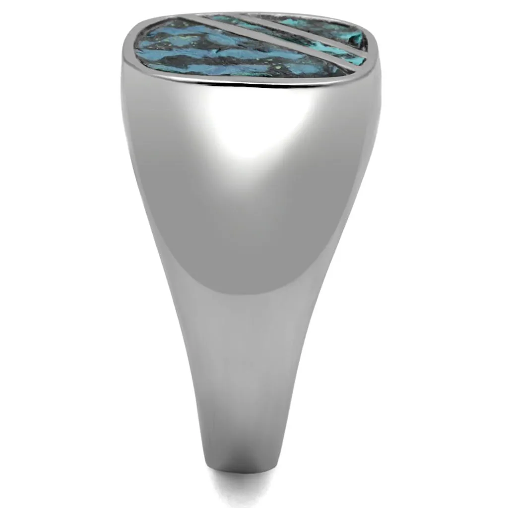 polished (no plating) Stainless Steel Ring with Leather in Aquamarine AB for Women Style TK2860