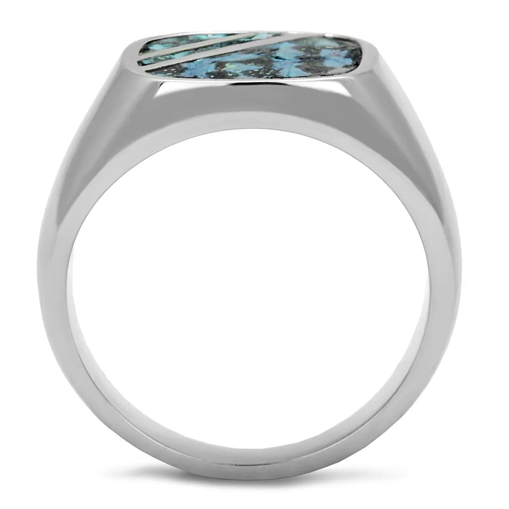 polished (no plating) Stainless Steel Ring with Leather in Aquamarine AB for Women Style TK2860