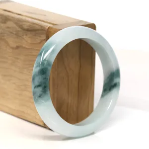 "Classic Princess Half Round" Blue- Green Jadeite Jade Bangle (55 mm) #T429