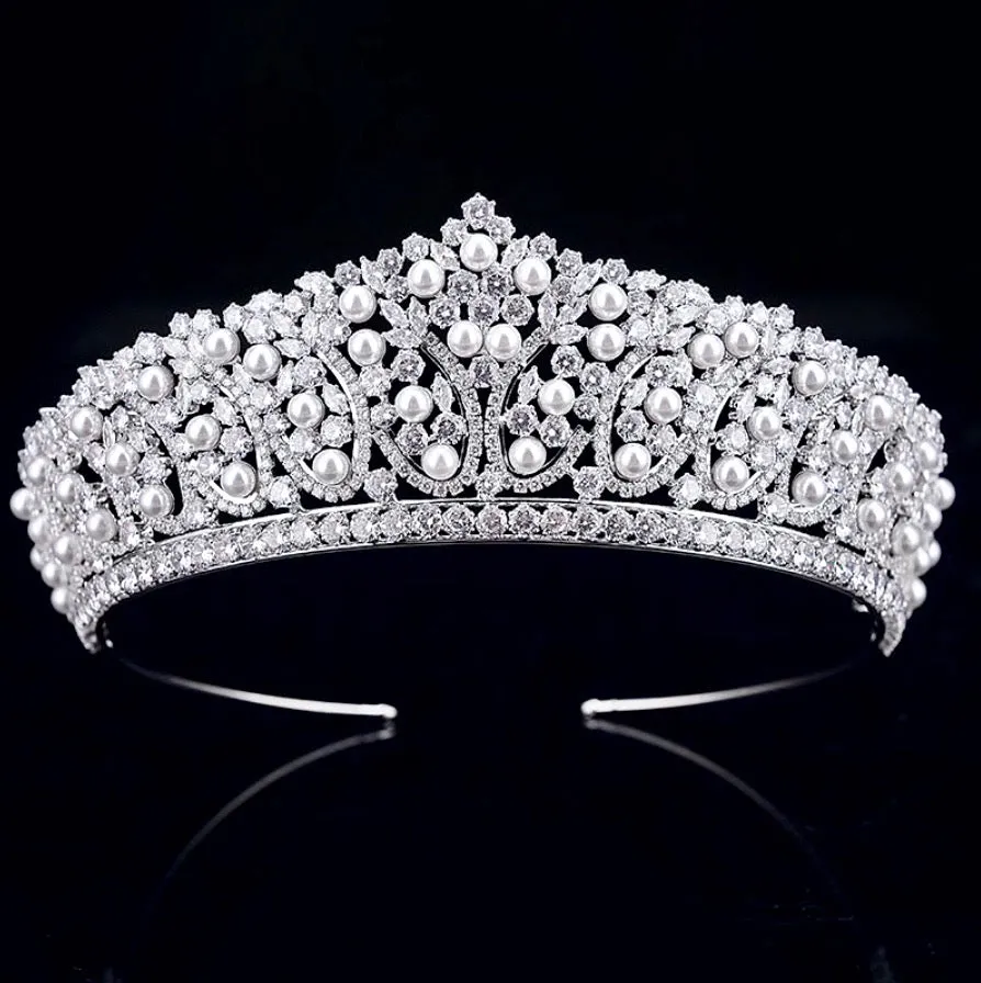 "Serenity" - Silver Pearl and Cubic Zirconia Bridal Tiara