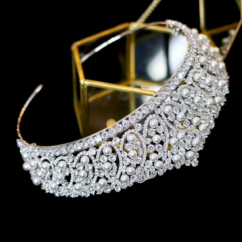 "Serenity" - Silver Pearl and Cubic Zirconia Bridal Tiara