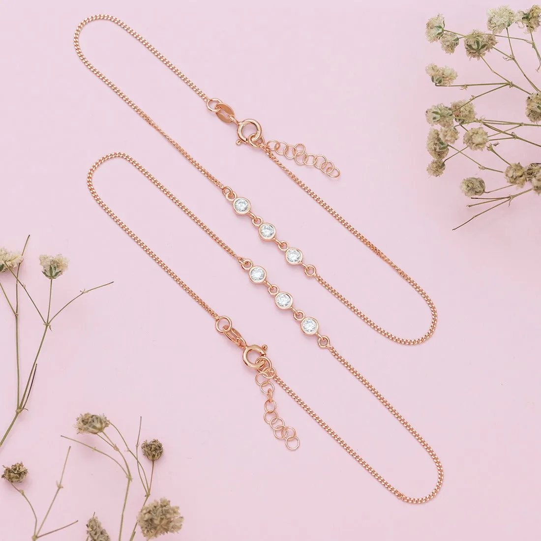 Radiant CZ Rose Gold Whispers 925 Sterling Silver Chain Anklet