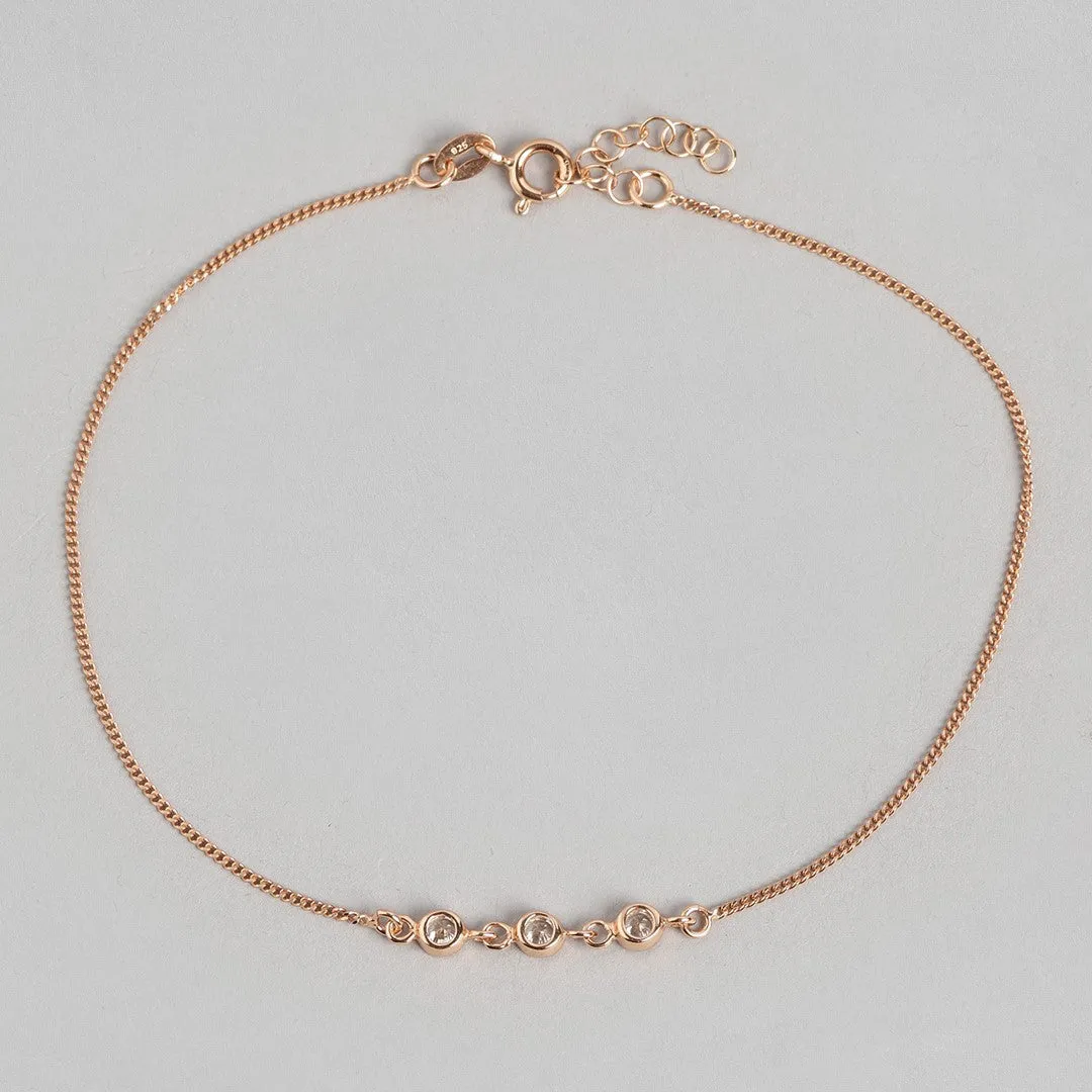 Radiant CZ Rose Gold Whispers 925 Sterling Silver Chain Anklet