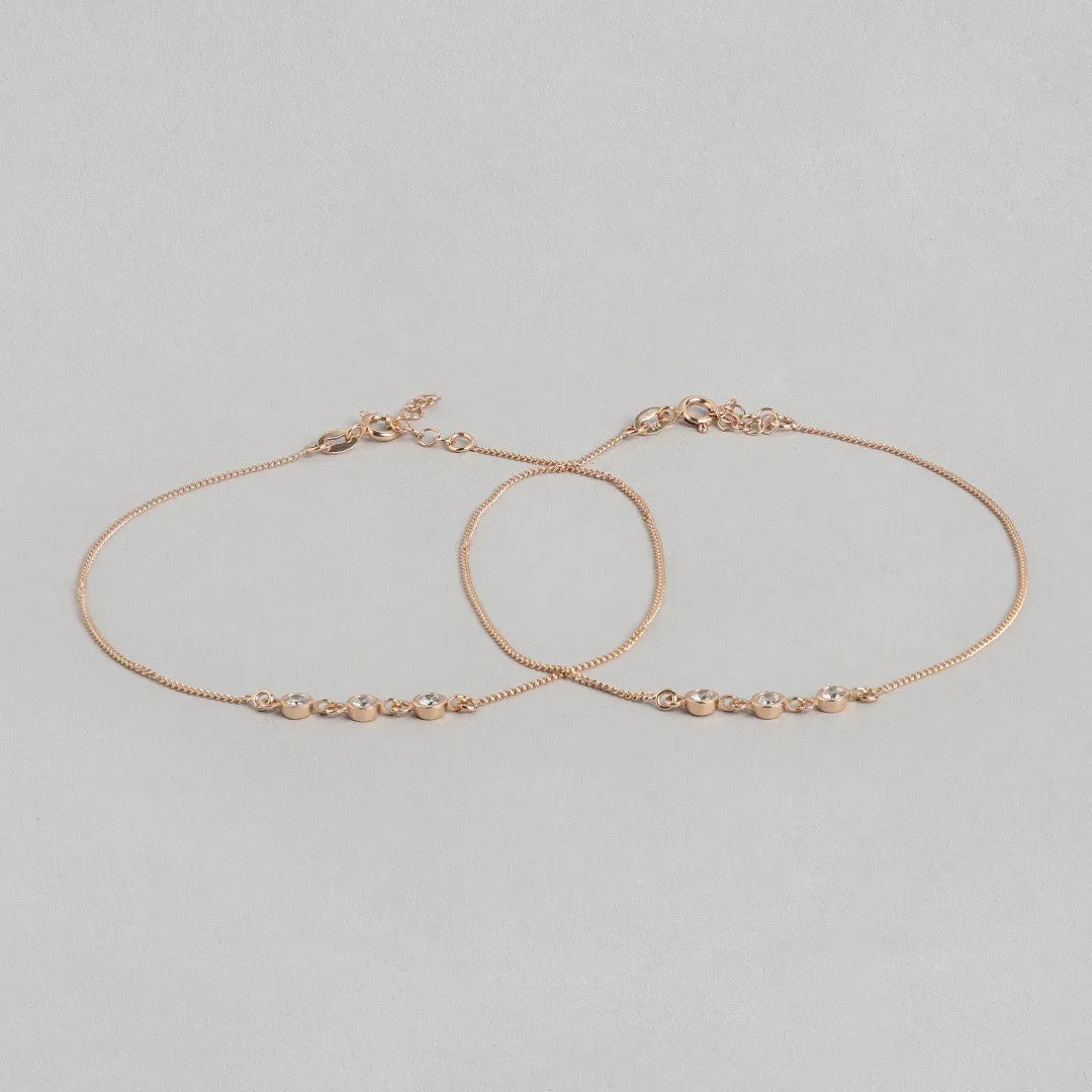Radiant CZ Rose Gold Whispers 925 Sterling Silver Chain Anklet