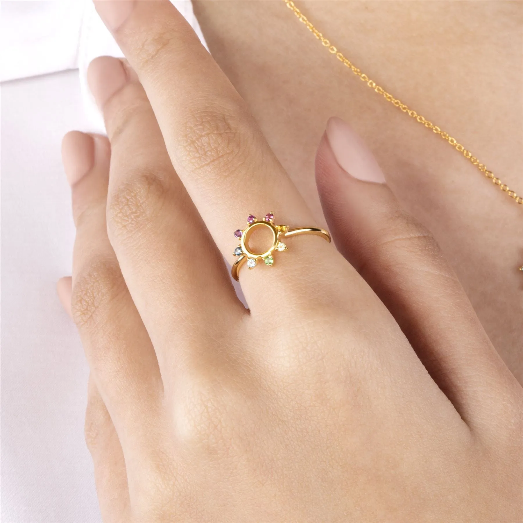 Regenbogen Sonnen Ring in Vergoldetem Sterling Silber