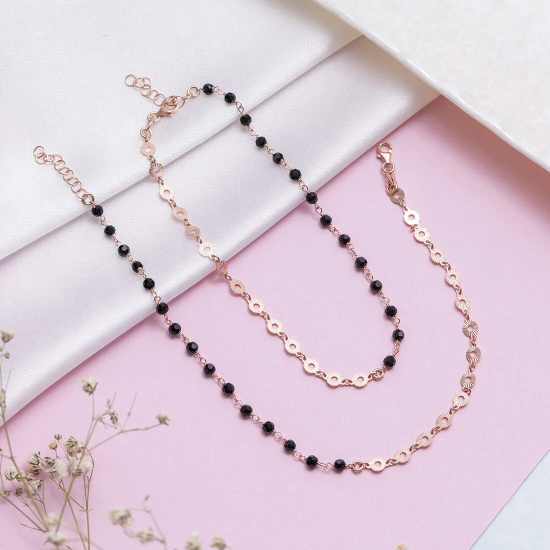 Rosegold Delight 925 Sterling Silver Beaded Chain Anklet