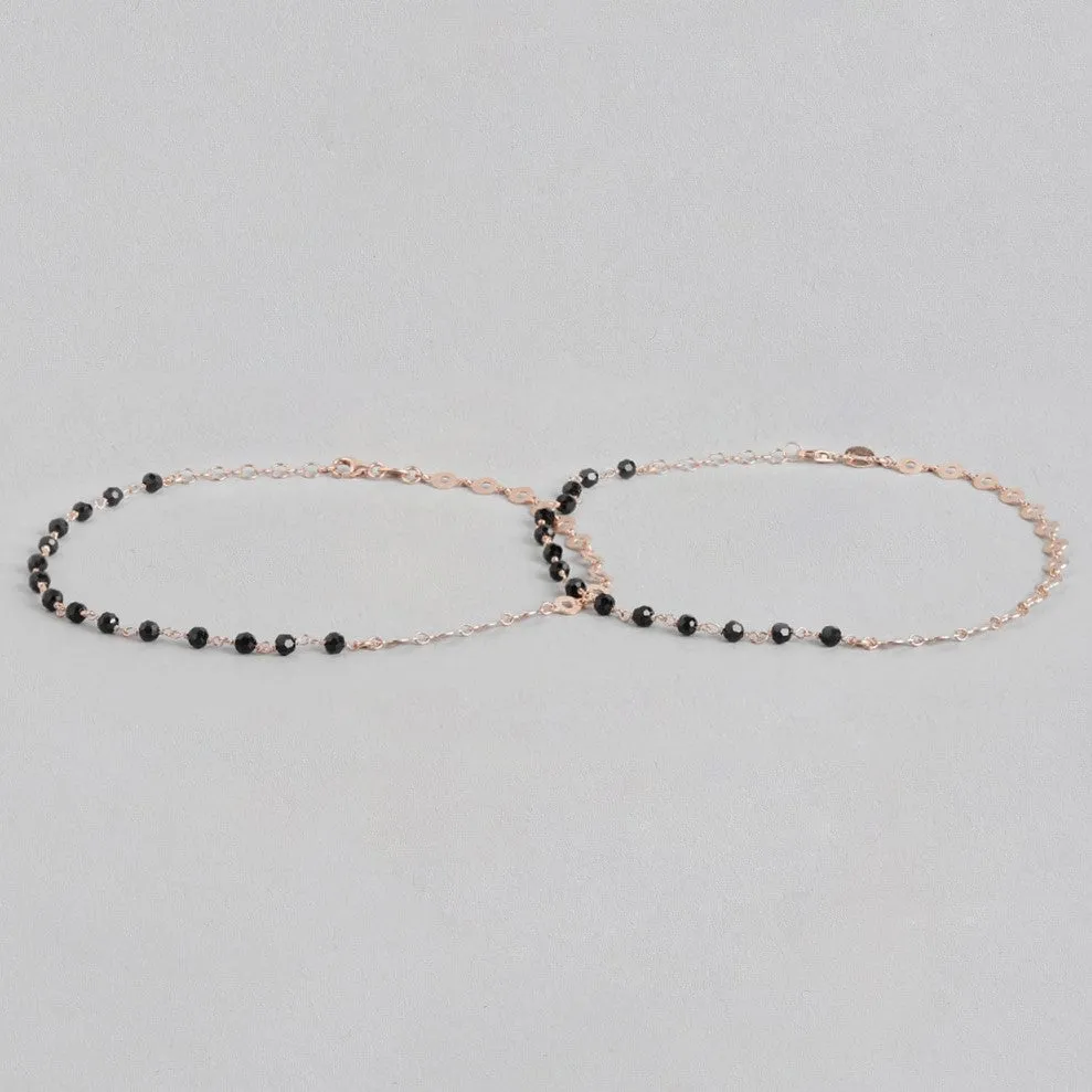 Rosegold Delight 925 Sterling Silver Beaded Chain Anklet