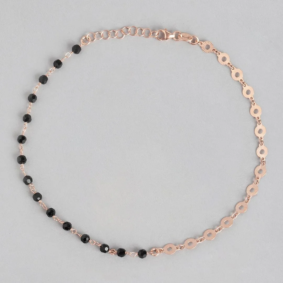 Rosegold Delight 925 Sterling Silver Beaded Chain Anklet