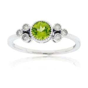 Round Peridot and Diamond Halo Ring