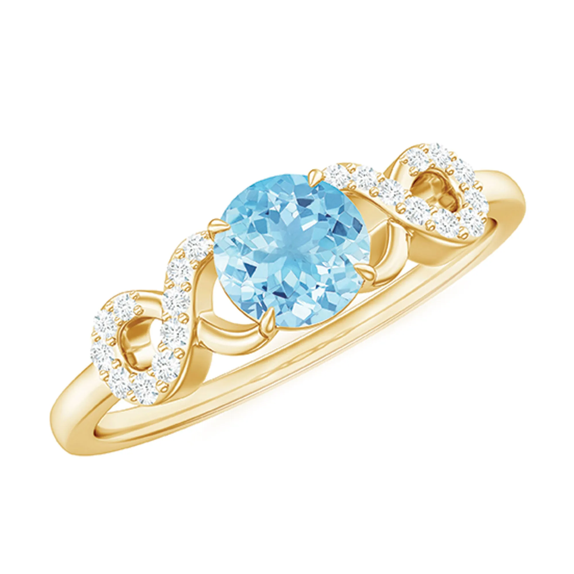 Round Shape Aquamarine and Diamond Infinity Engagement Ring