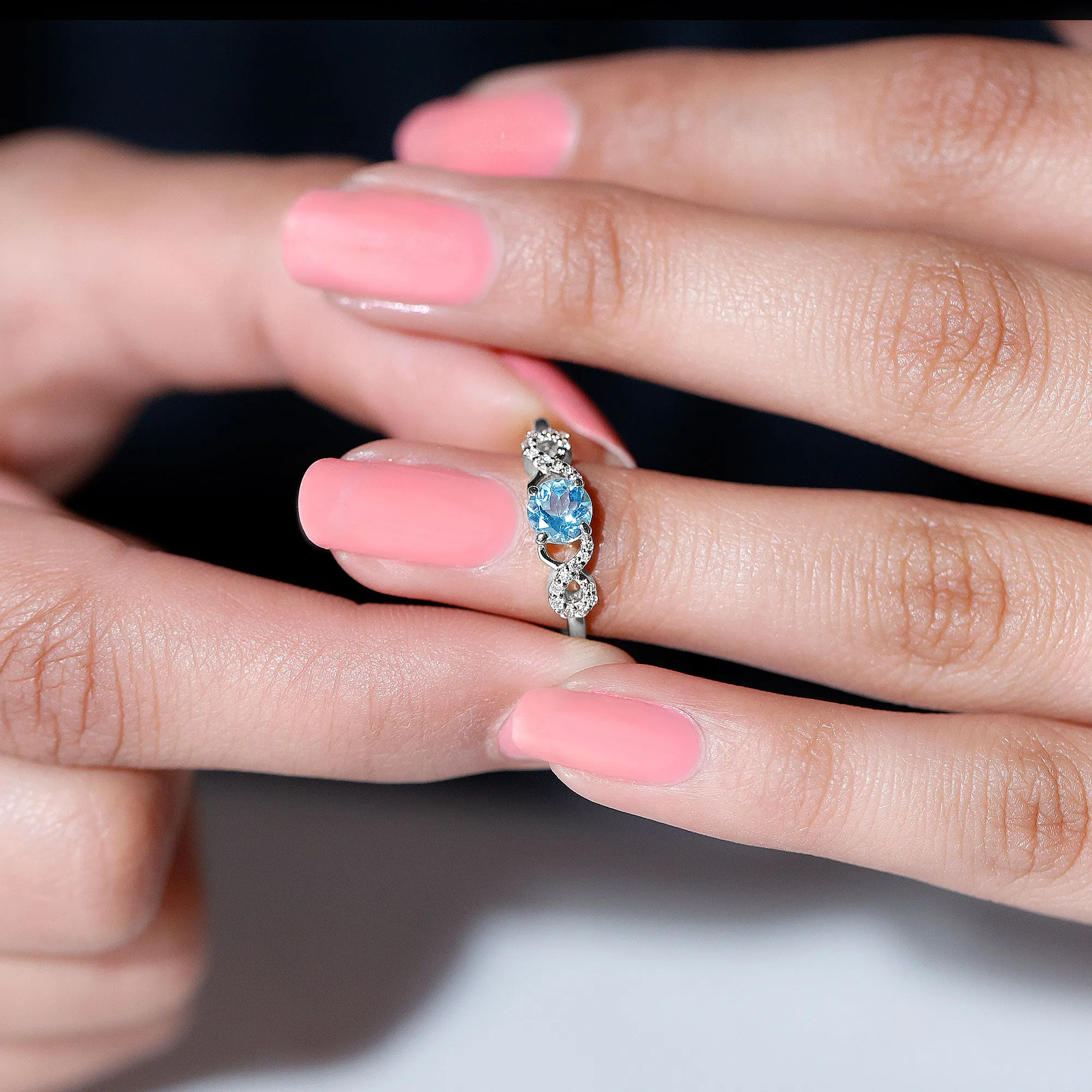 Round Shape Aquamarine and Diamond Infinity Engagement Ring