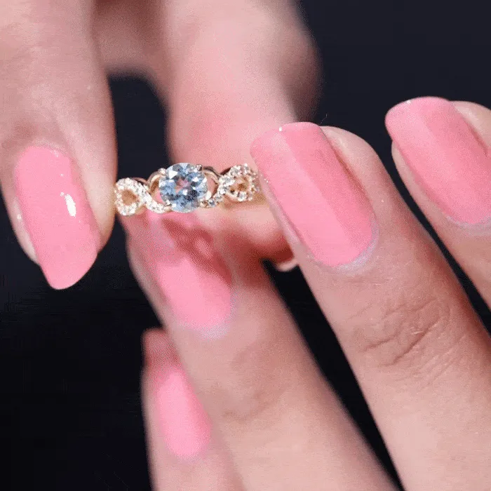 Round Shape Aquamarine and Diamond Infinity Engagement Ring
