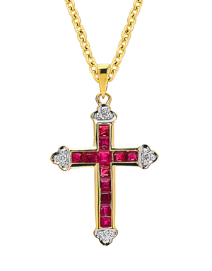 Ruby Pendant - 10ct Yellow Gold Ruby & Diamond Cross Pendant - 784567
