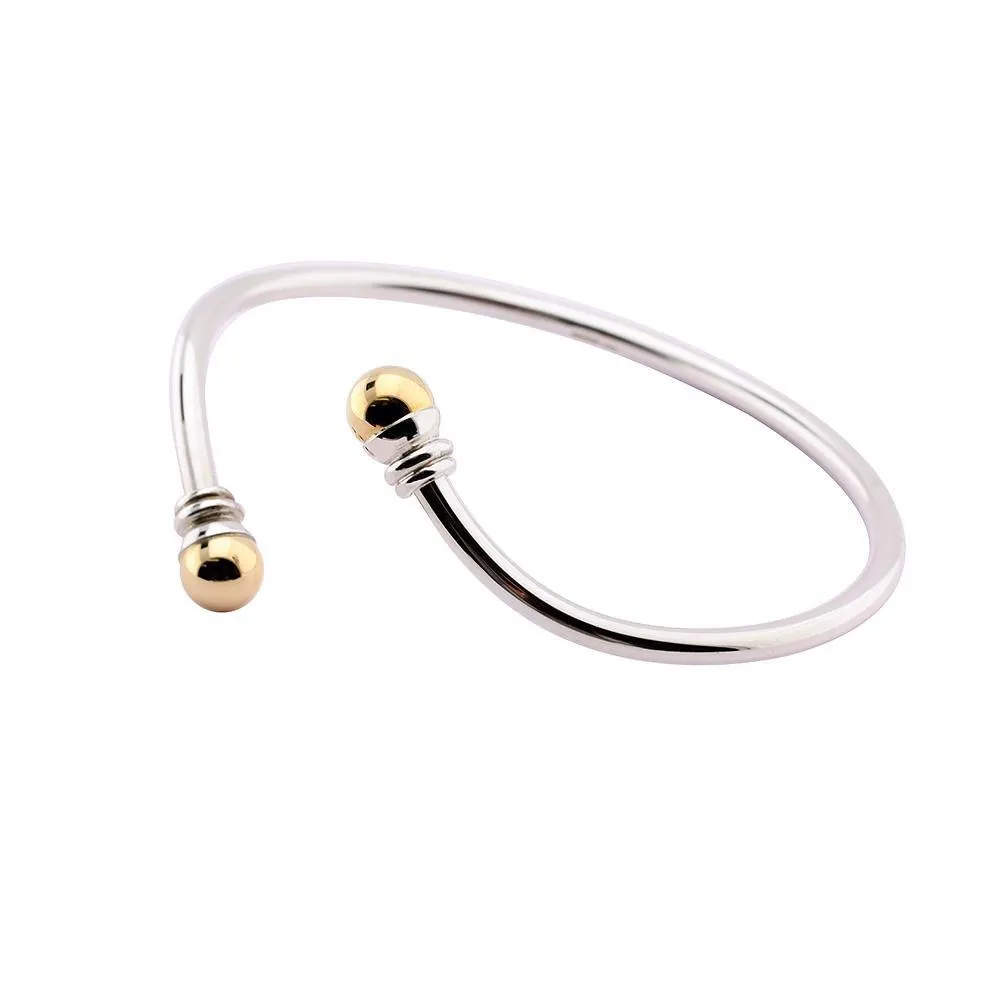 Silver & 9ct gold bead overlap torque bangle
