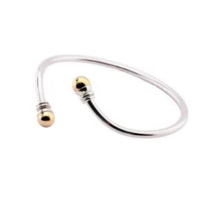 Silver & 9ct gold bead overlap torque bangle