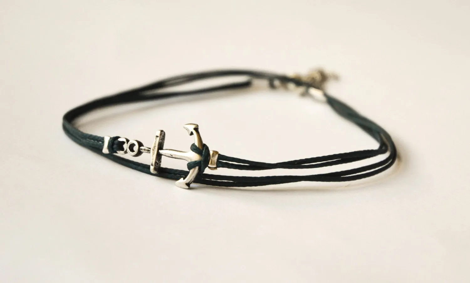 Silver anchor wrapped anklet with a blue cord, gift for her