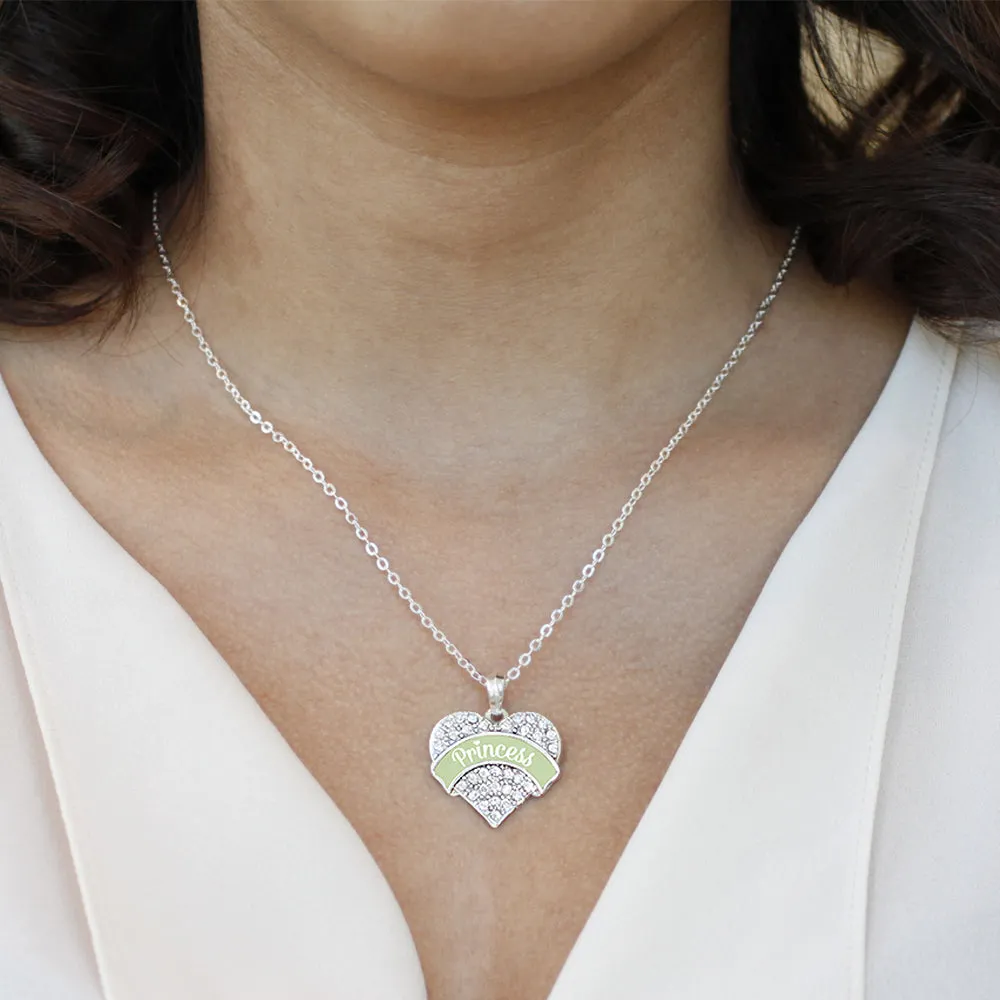 Silver Princess - Peridot Pave Heart Charm Classic Necklace