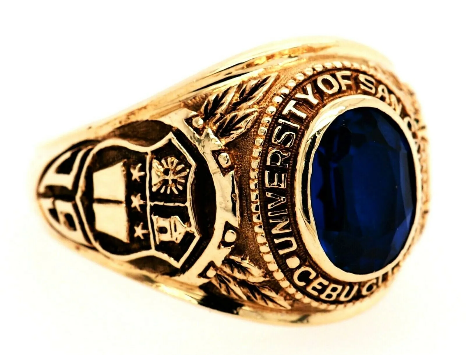 Spinel 9ct Yellow Gold Class Ring - Embossed San Carlos Cebu City University