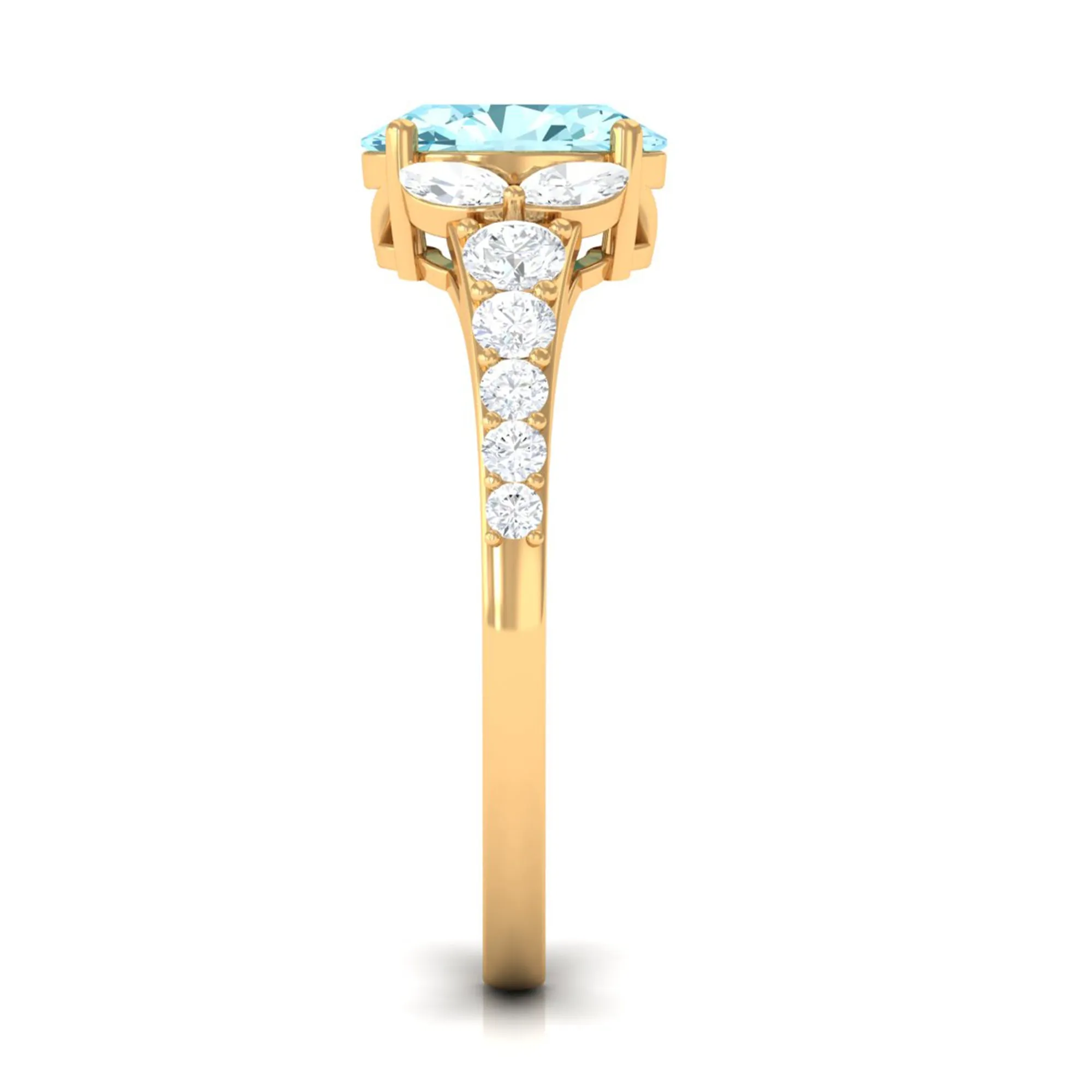 Split Shank Oval Aquamarine Solitaire Ring with Moissanite