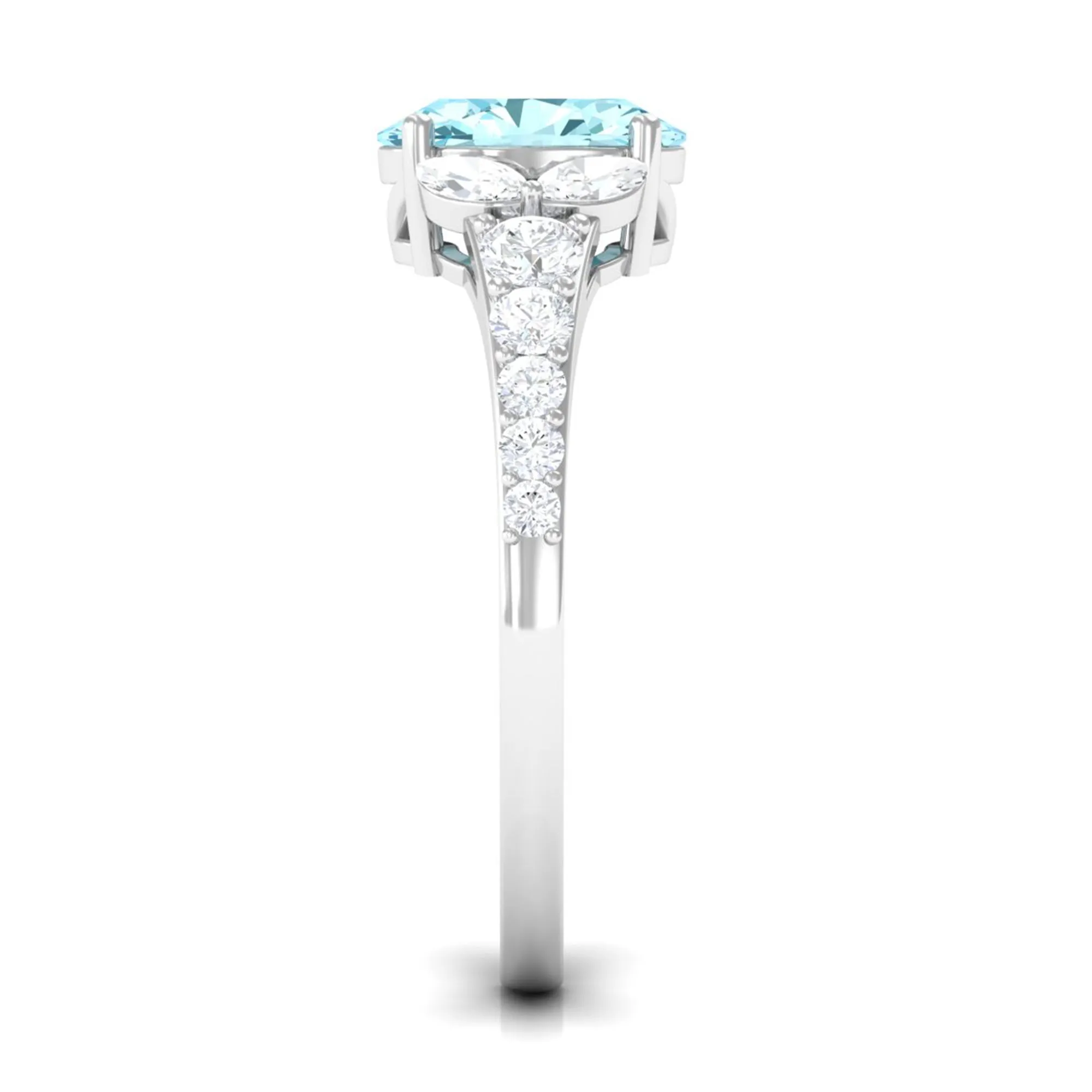 Split Shank Oval Aquamarine Solitaire Ring with Moissanite