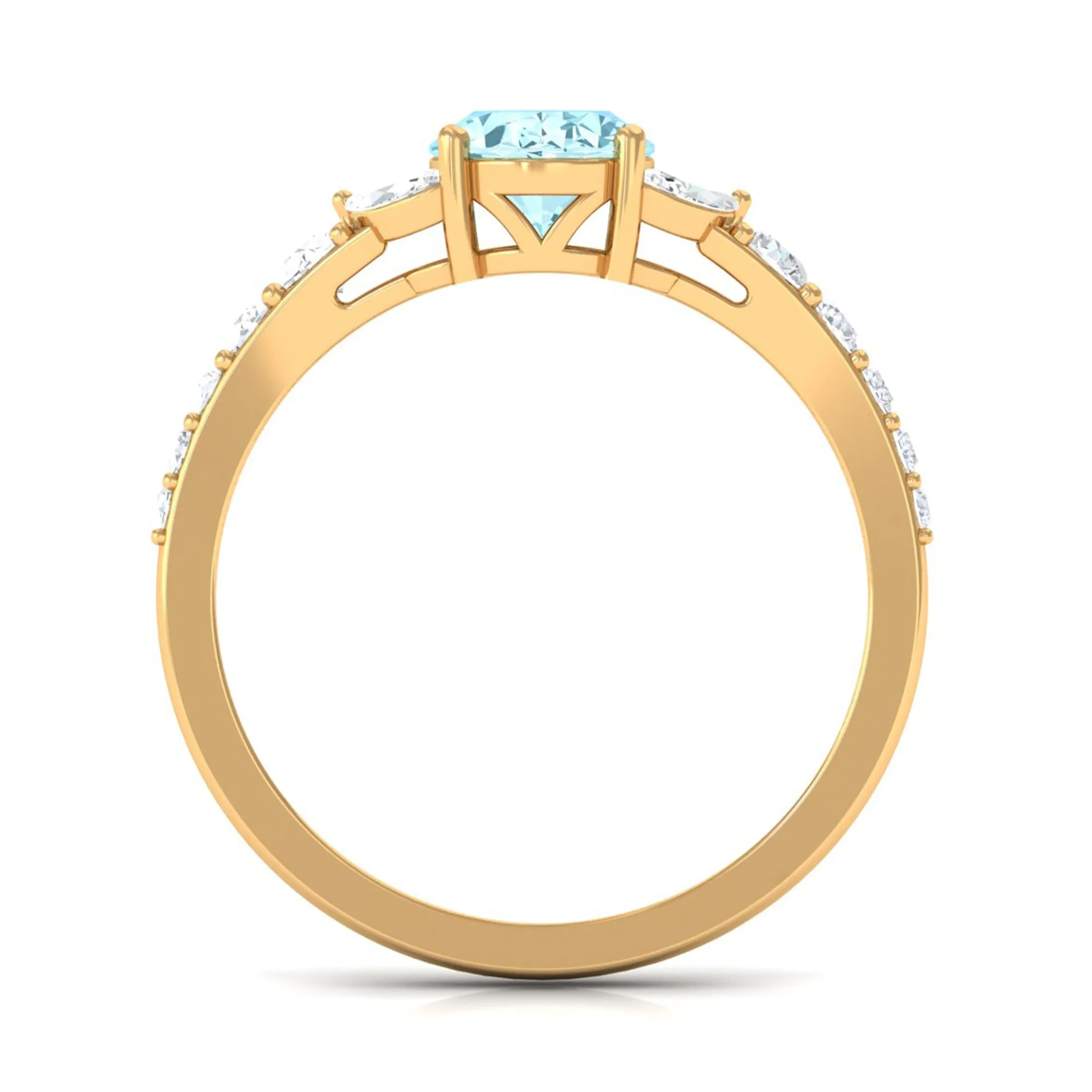 Split Shank Oval Aquamarine Solitaire Ring with Moissanite