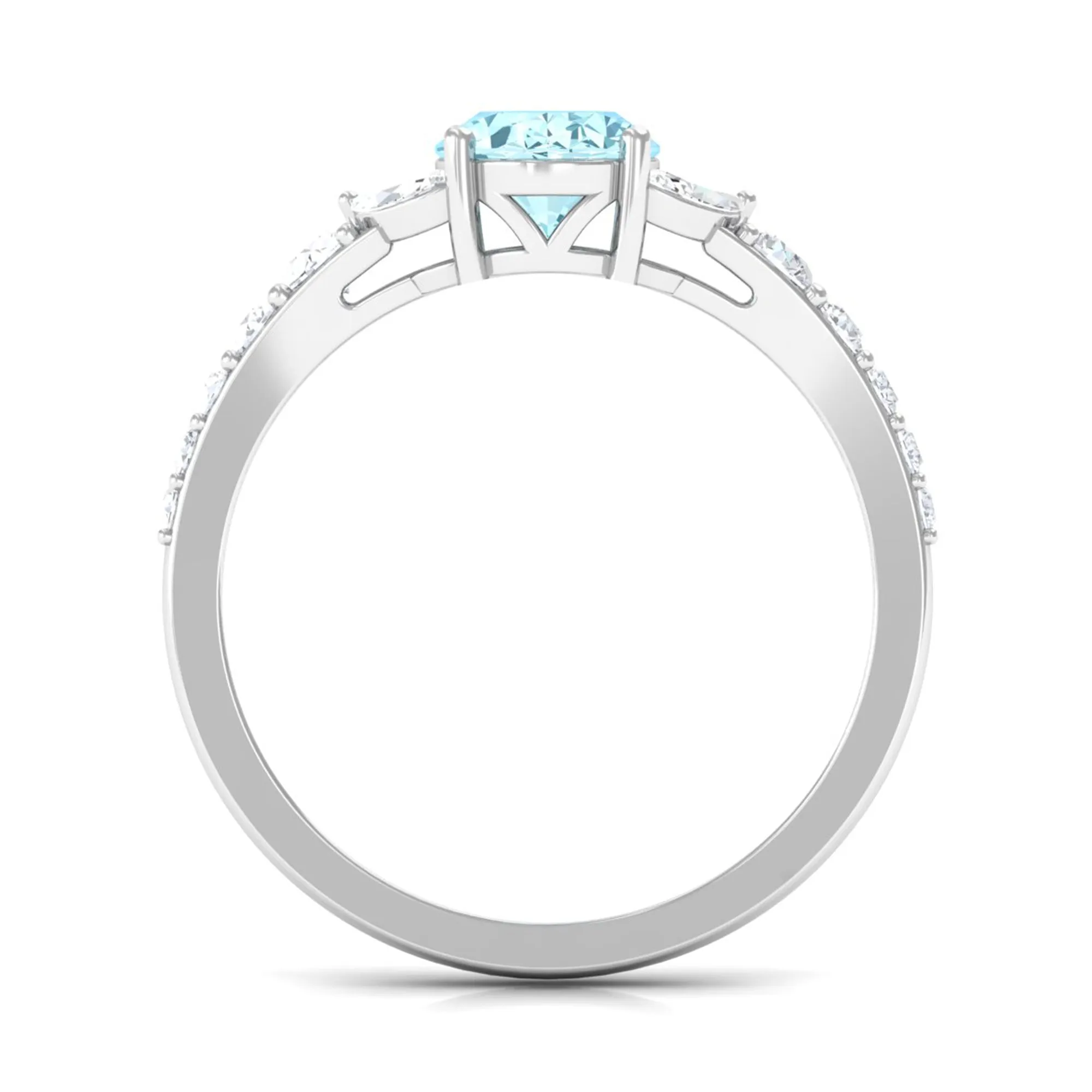 Split Shank Oval Aquamarine Solitaire Ring with Moissanite