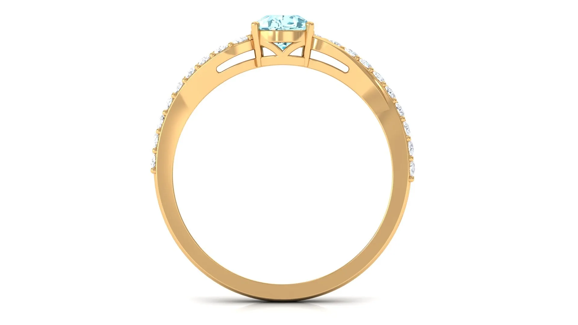 Split Shank Pear Cut Aquamarine Solitaire Ring with Diamond