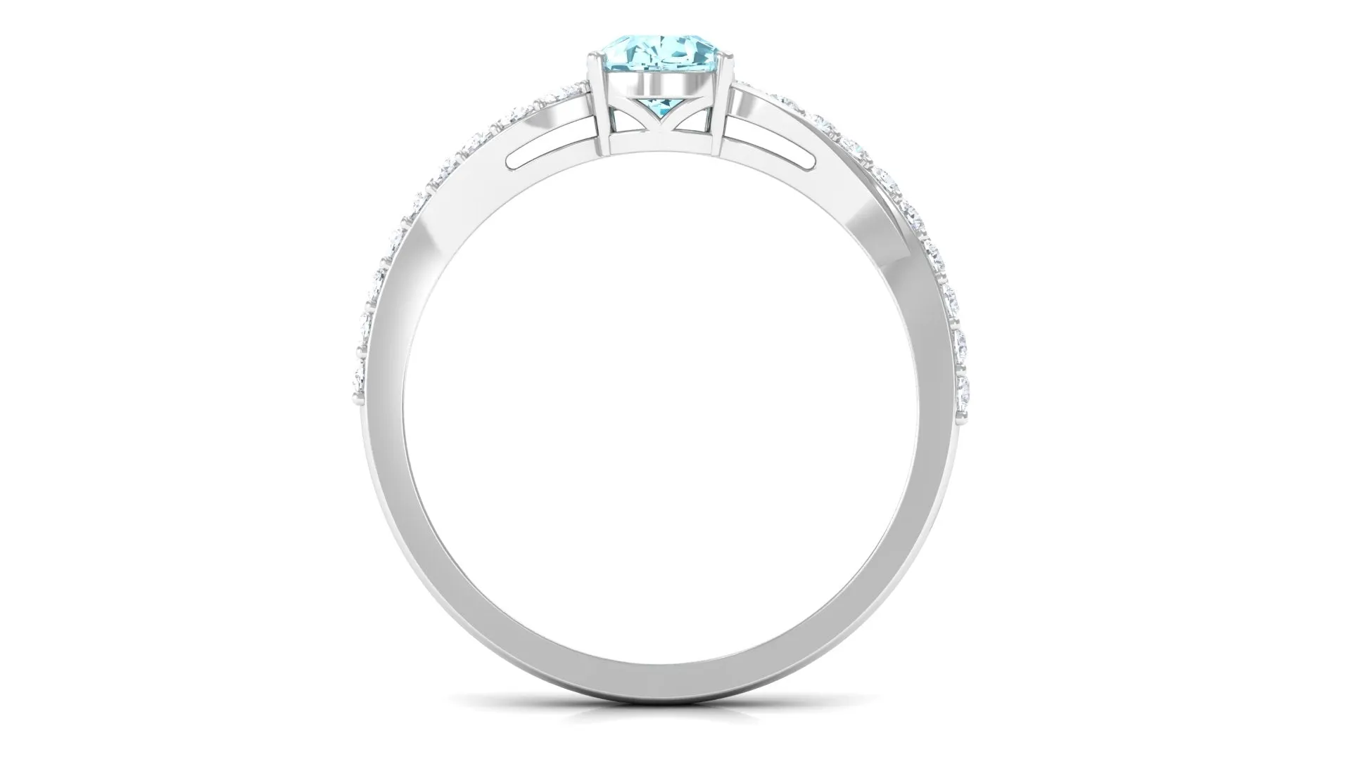 Split Shank Pear Cut Aquamarine Solitaire Ring with Diamond