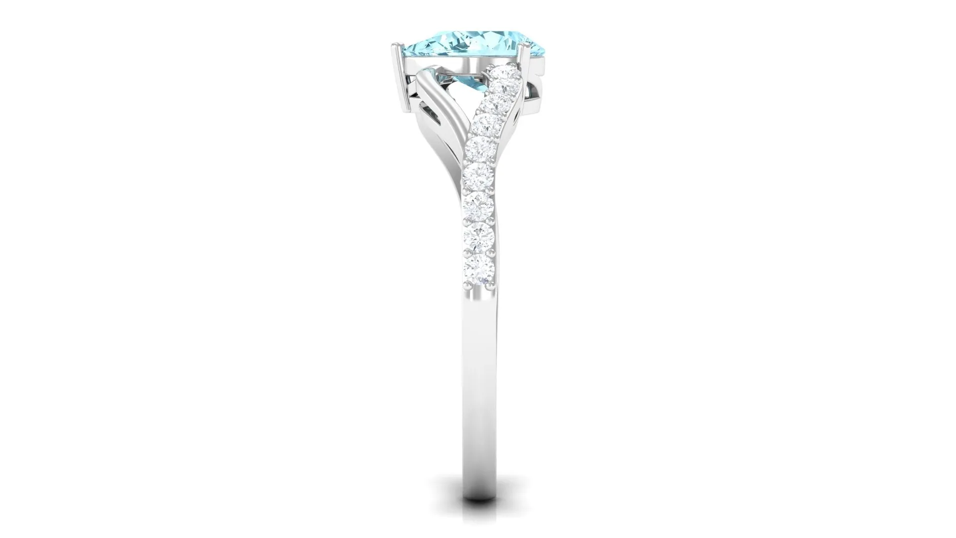 Split Shank Pear Cut Aquamarine Solitaire Ring with Diamond