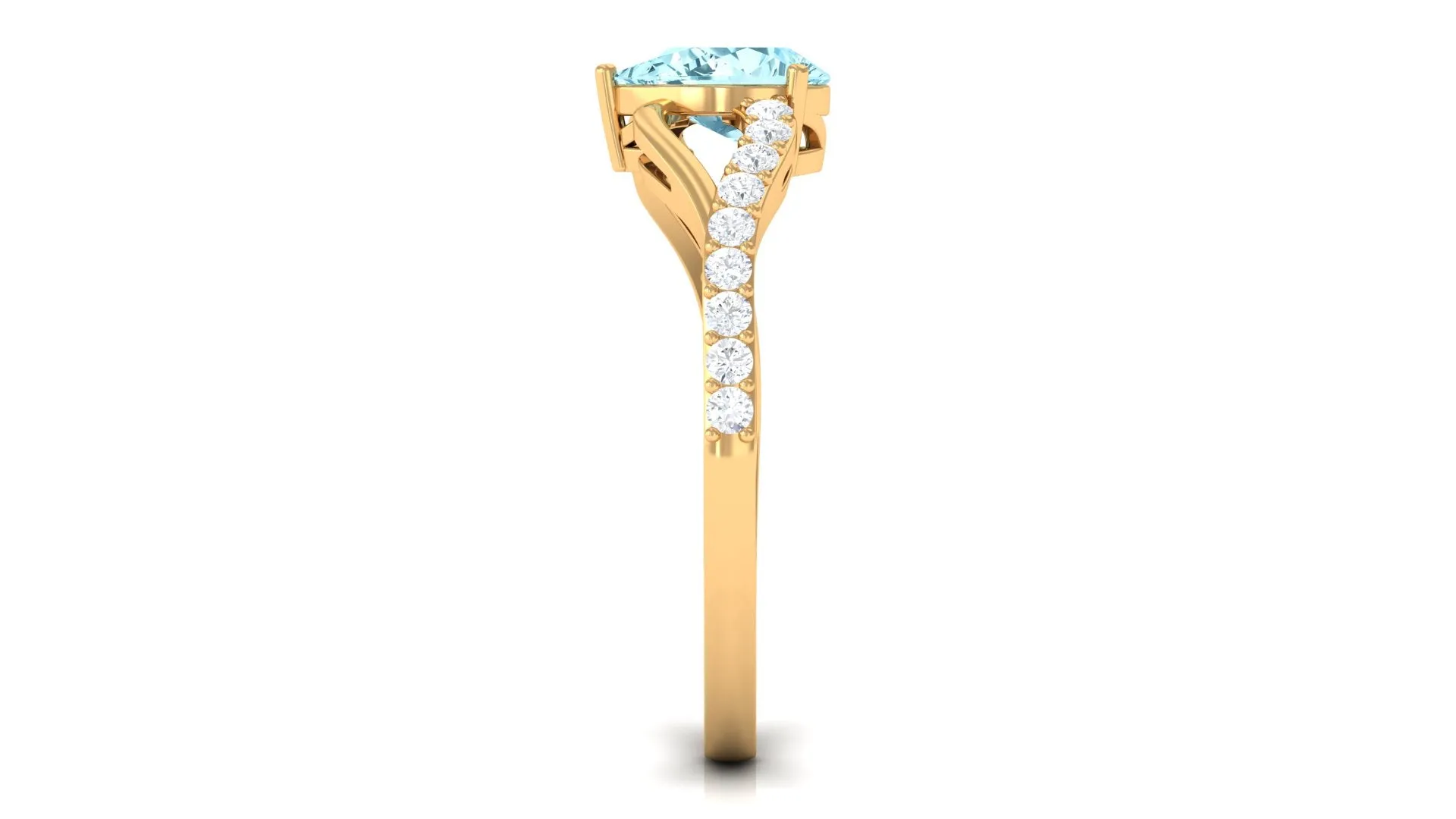 Split Shank Pear Cut Aquamarine Solitaire Ring with Diamond