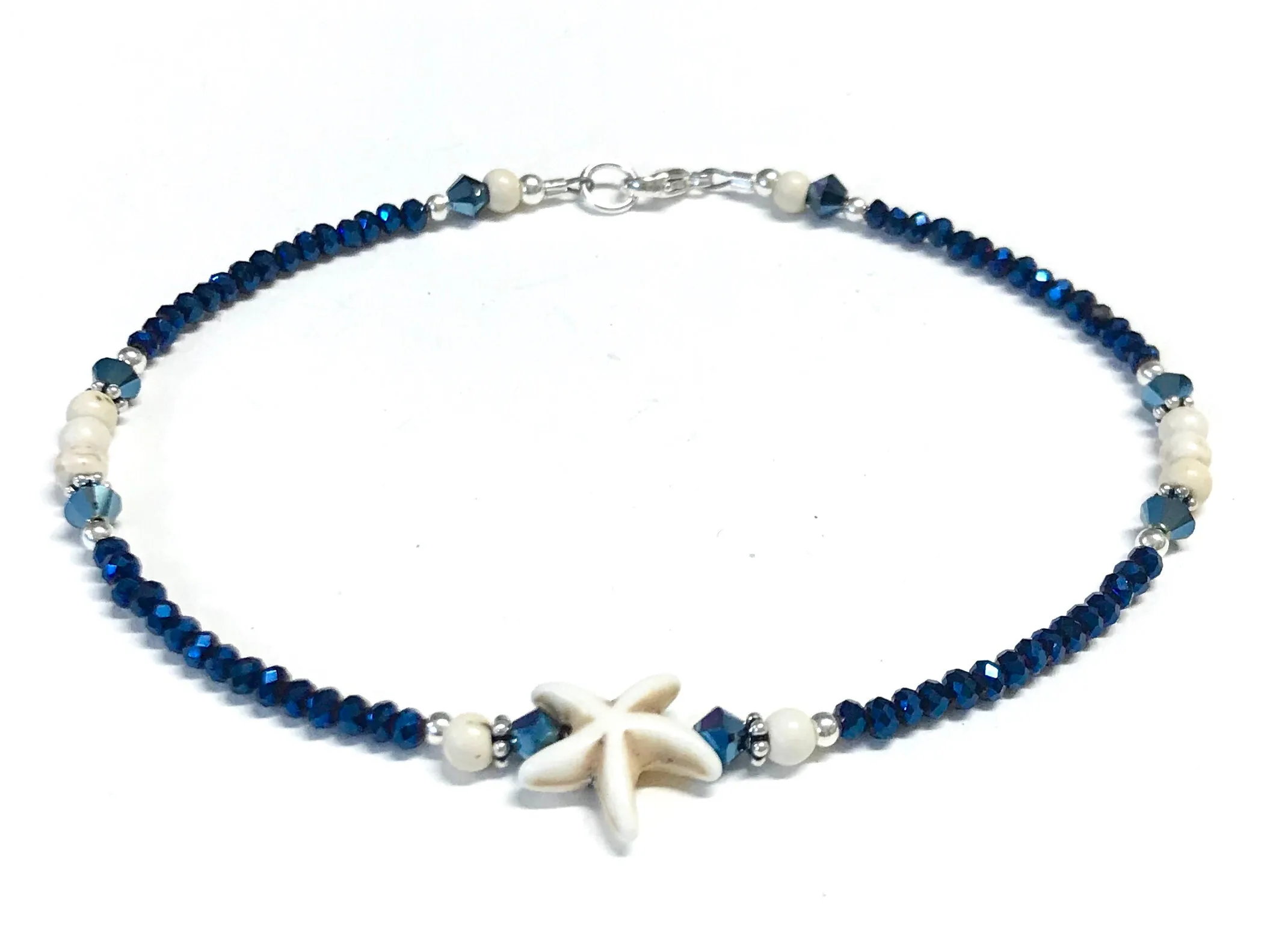 Starfish Anklet -  Ankle Bracelet - Beach Anklet - Metallic Blue