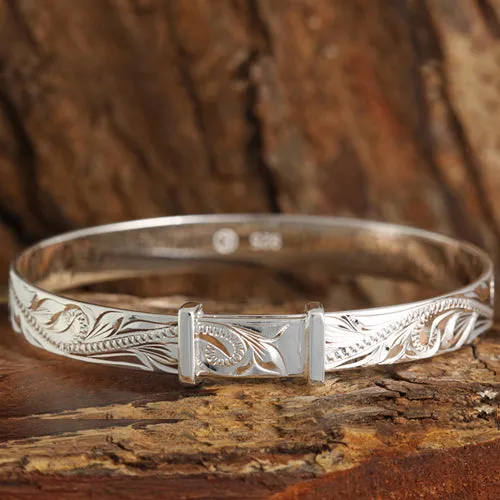 Sterling Silver Hawaiian Scroll Adjustable Baby Bangle 4mm/6mm